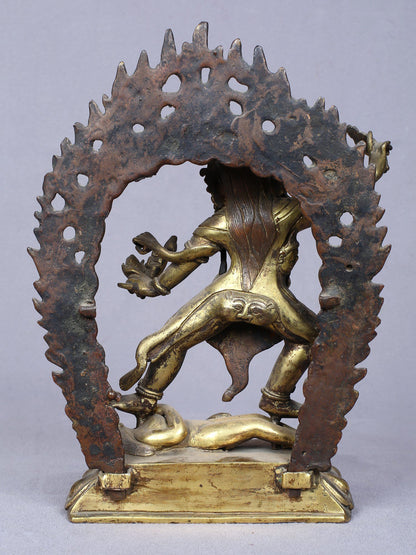 8" Tibetan Buddhist Deity Ekajati Idol | Handmade Idol | Copper Statue Gilded With Gold