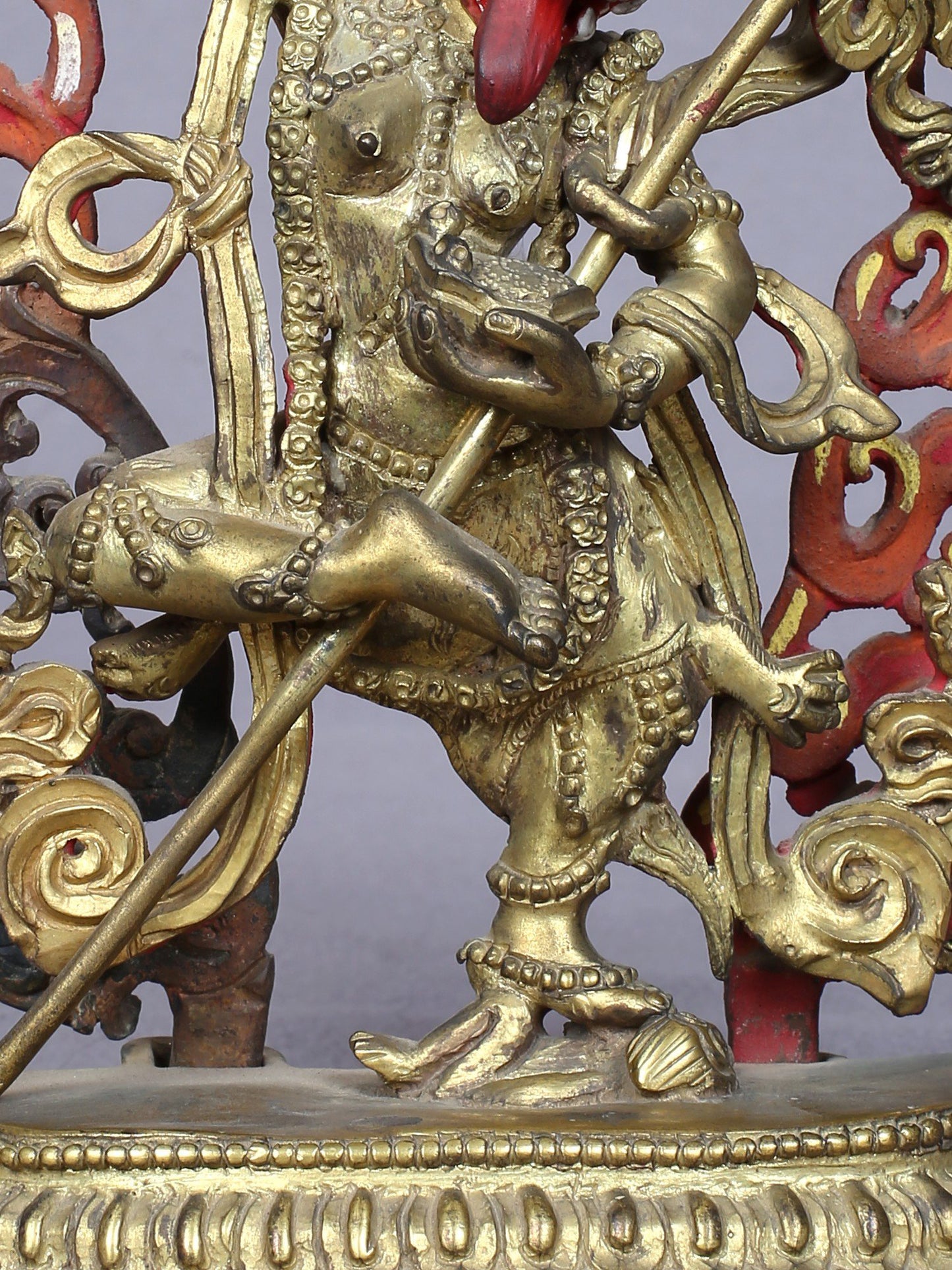 7" Buddhist Deity Simhamukha Yogini Idol From Nepal | Handmade Idol | Copper Statue Gilded With Gold