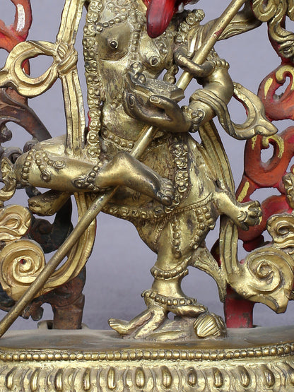 7" Buddhist Deity Simhamukha Yogini Idol From Nepal | Handmade Idol | Copper Statue Gilded With Gold