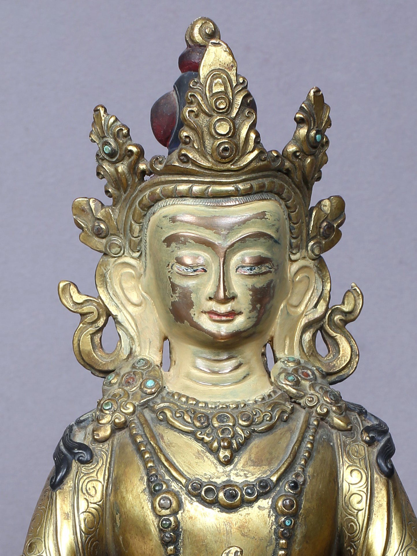 9" Aparmita (Amitayus) Buddha Idol From Nepal | Handmade Idol | Copper Statue Gilded With Gold