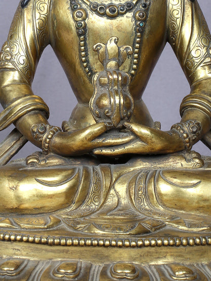 9" Aparmita (Amitayus) Buddha Idol From Nepal | Handmade Idol | Copper Statue Gilded With Gold