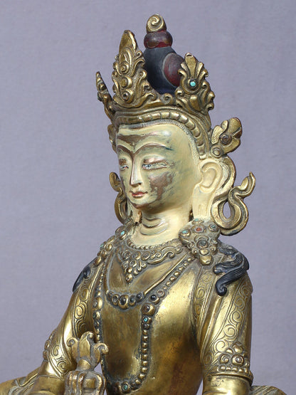 9" Aparmita (Amitayus) Buddha Idol From Nepal | Handmade Idol | Copper Statue Gilded With Gold