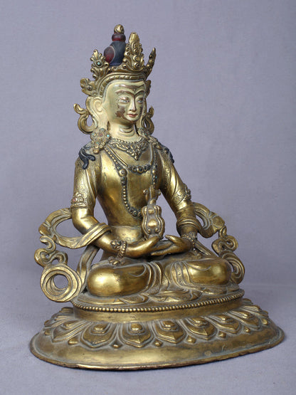 9" Aparmita (Amitayus) Buddha Idol From Nepal | Handmade Idol | Copper Statue Gilded With Gold