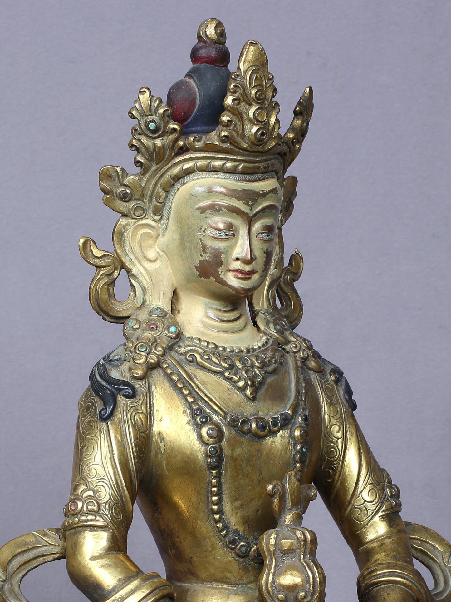 9" Aparmita (Amitayus) Buddha Idol From Nepal | Handmade Idol | Copper Statue Gilded With Gold