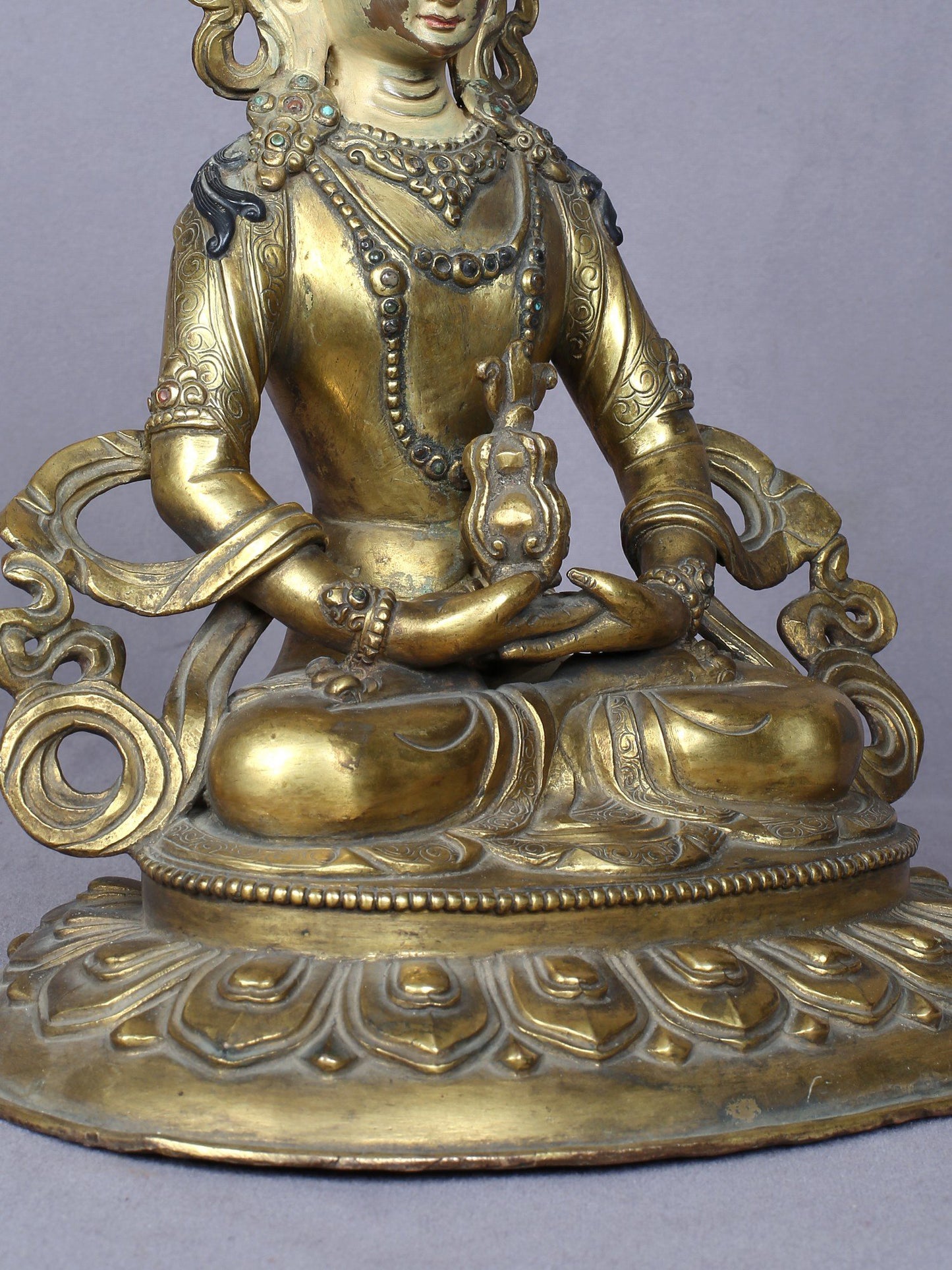 9" Aparmita (Amitayus) Buddha Idol From Nepal | Handmade Idol | Copper Statue Gilded With Gold