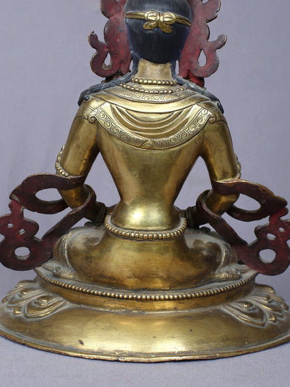 9" Aparmita (Amitayus) Buddha Idol From Nepal | Handmade Idol | Copper Statue Gilded With Gold