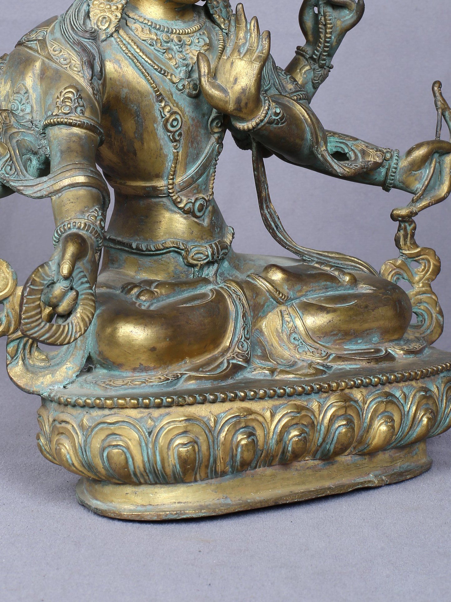 11" Maha Manjushri - Tibetan Buddhist Deity | Handmade Idol | Copper Statue Gilded With Gold