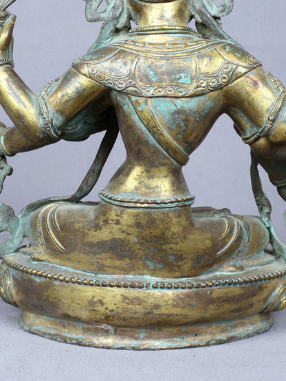 11" Maha Manjushri - Tibetan Buddhist Deity | Handmade Idol | Copper Statue Gilded With Gold