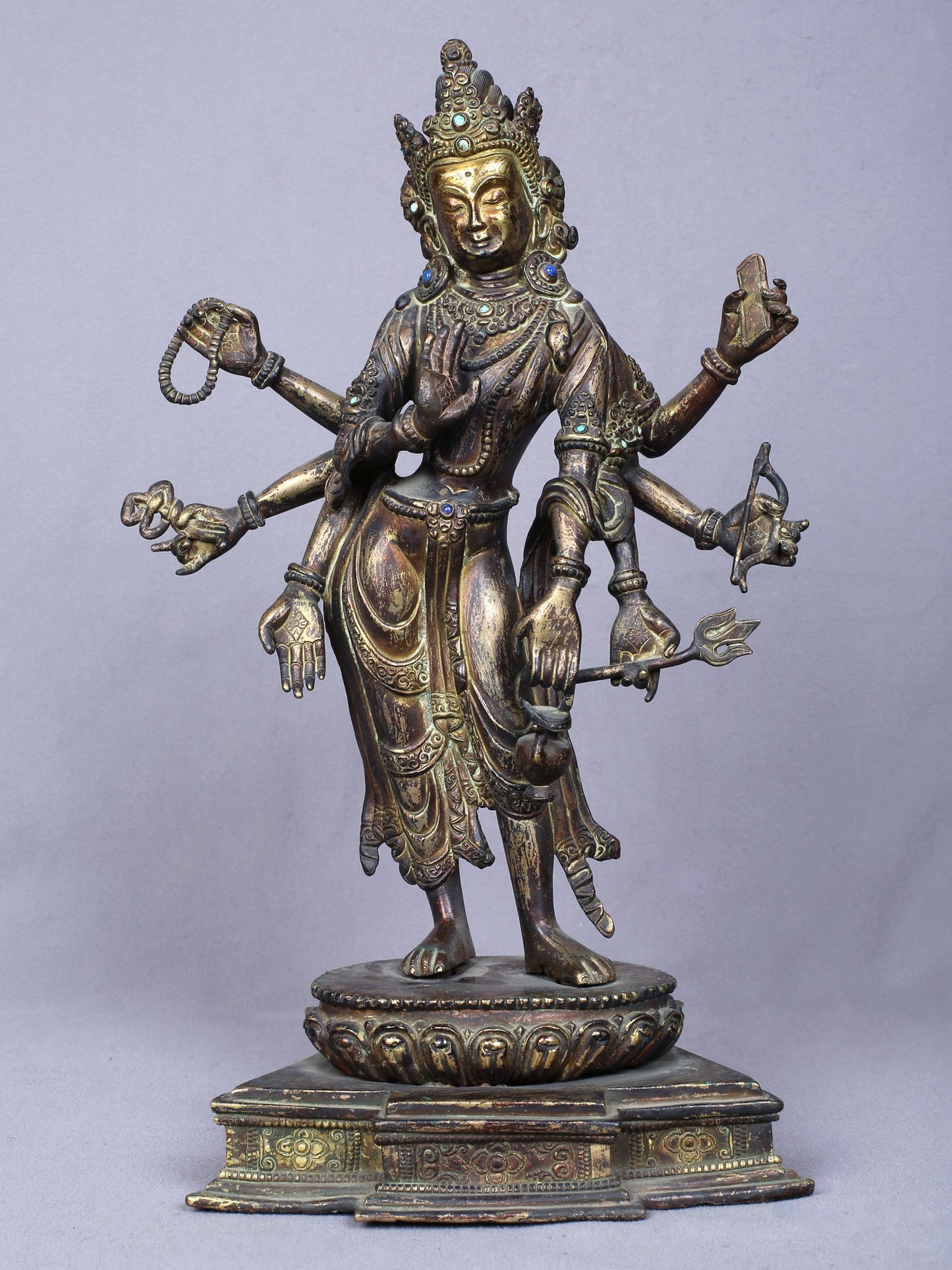 13" Amogh Pass Lokeshvara Copper Statue Gilded With Gold From Nepal | Handmade Idol