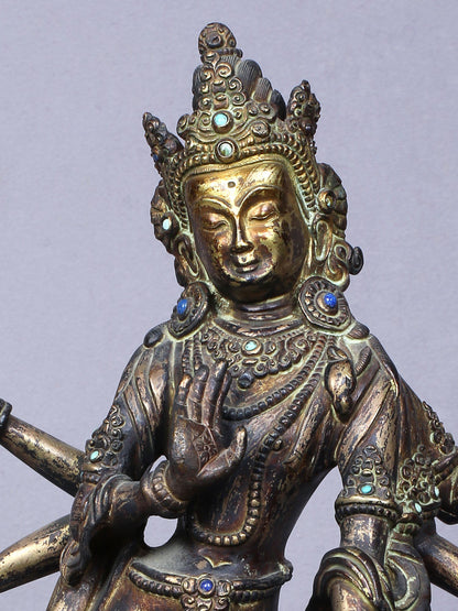 13" Amogh Pass Lokeshvara Copper Statue Gilded With Gold From Nepal | Handmade Idol