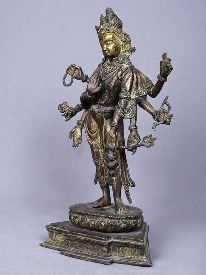 13" Amogh Pass Lokeshvara Copper Statue Gilded With Gold From Nepal | Handmade Idol