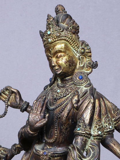 13" Amogh Pass Lokeshvara Copper Statue Gilded With Gold From Nepal | Handmade Idol