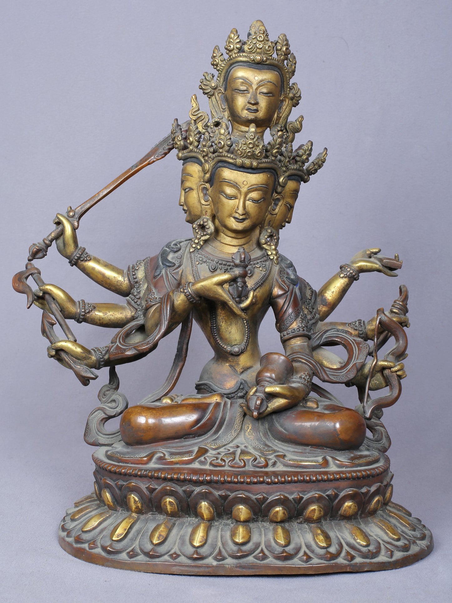 13” Maha Manjushri Copper Statue Gilded with Gold From Nepal | Handmade Statue