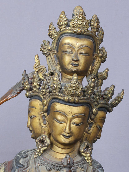 13” Maha Manjushri Copper Statue Gilded with Gold From Nepal | Handmade Statue