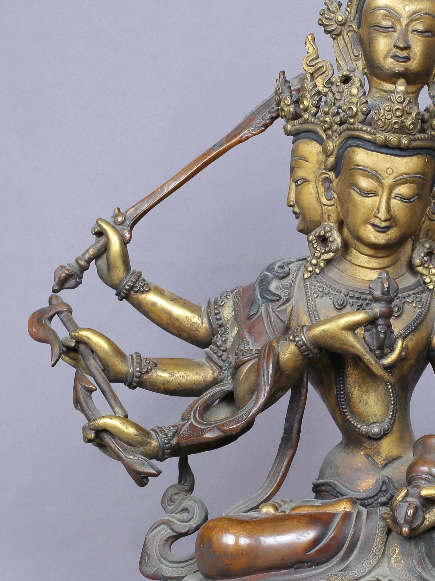 13” Maha Manjushri Copper Statue Gilded with Gold From Nepal | Handmade Statue