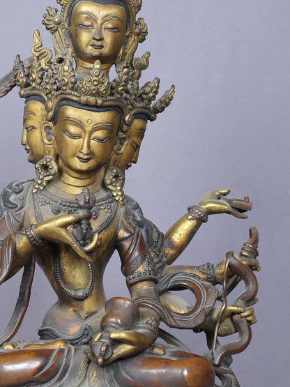 13” Maha Manjushri Copper Statue Gilded with Gold From Nepal | Handmade Statue