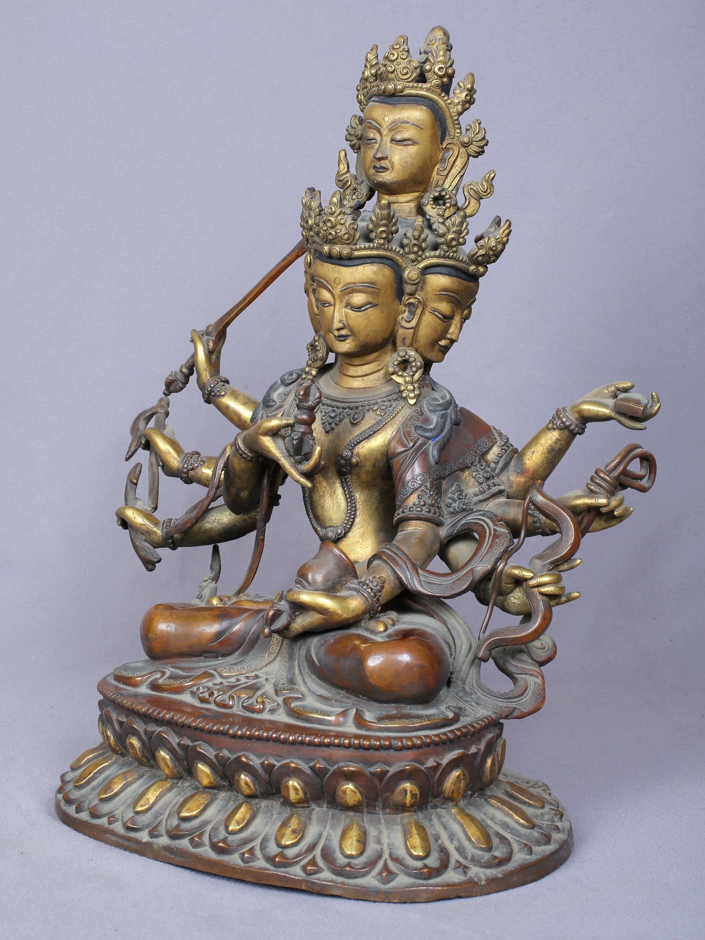 13” Maha Manjushri Copper Statue Gilded with Gold From Nepal | Handmade Statue