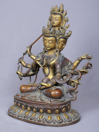 13” Maha Manjushri Copper Statue Gilded with Gold From Nepal | Handmade Statue