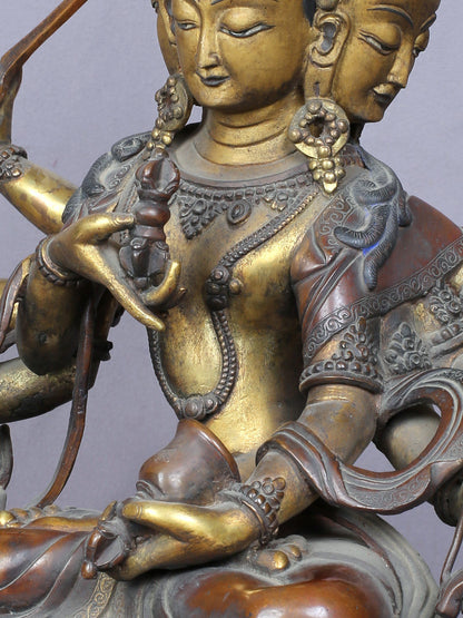 13” Maha Manjushri Copper Statue Gilded with Gold From Nepal | Handmade Statue