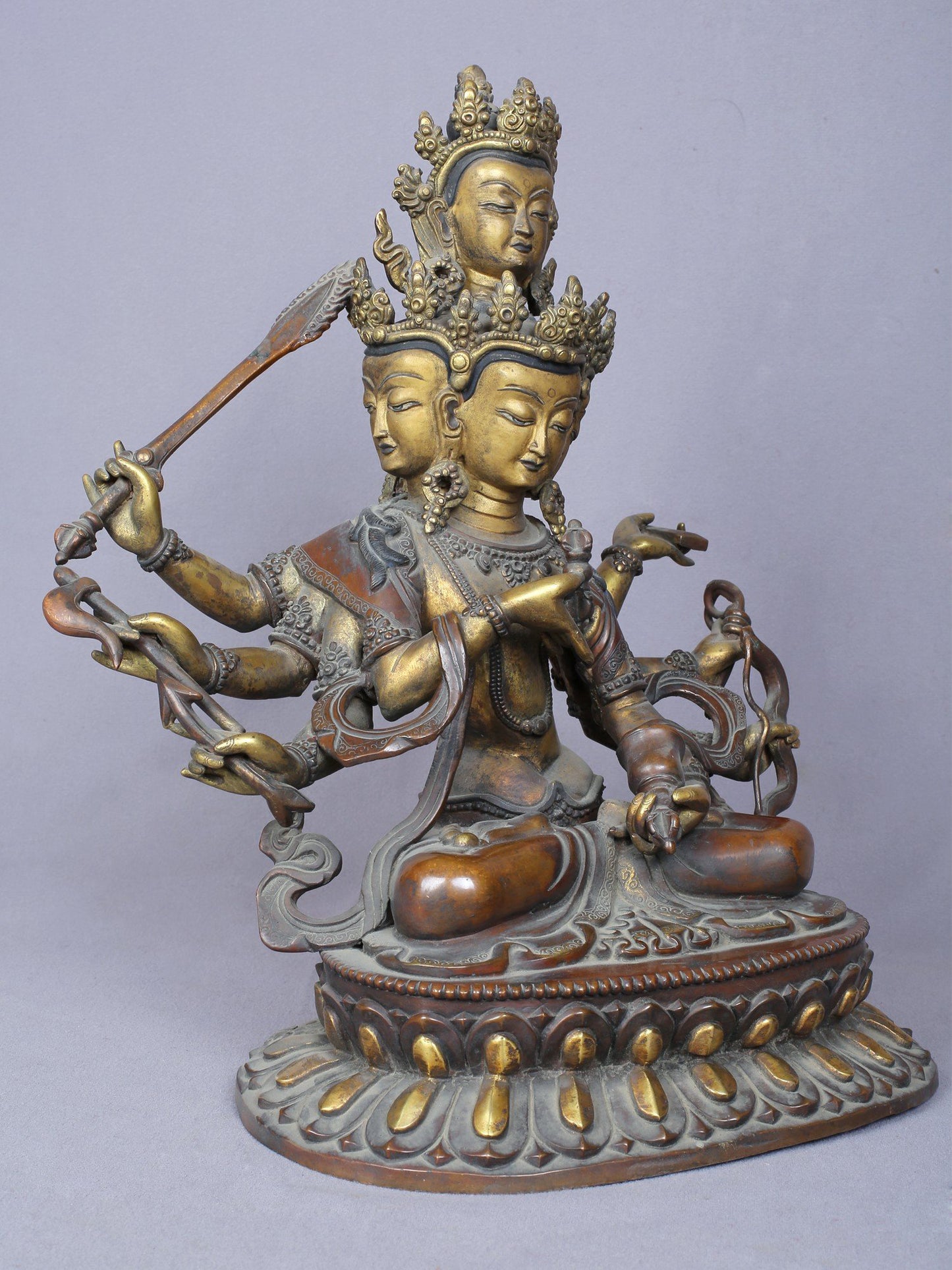 13” Maha Manjushri Copper Statue Gilded with Gold From Nepal | Handmade Statue