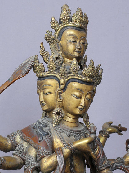 13” Maha Manjushri Copper Statue Gilded with Gold From Nepal | Handmade Statue