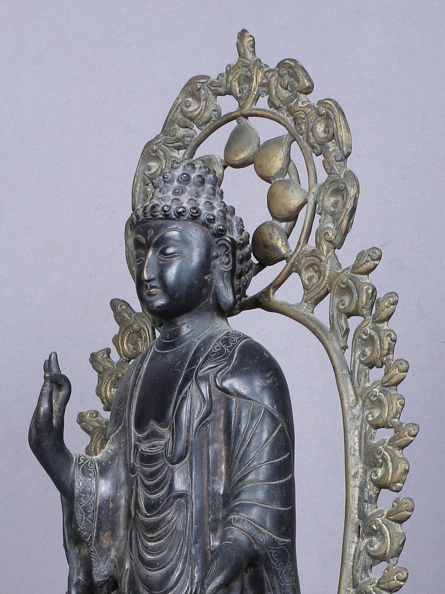 20" Buddha Standing On Tortoise | Copper Statue Gilded With Gold | Handmade Buddha Idol