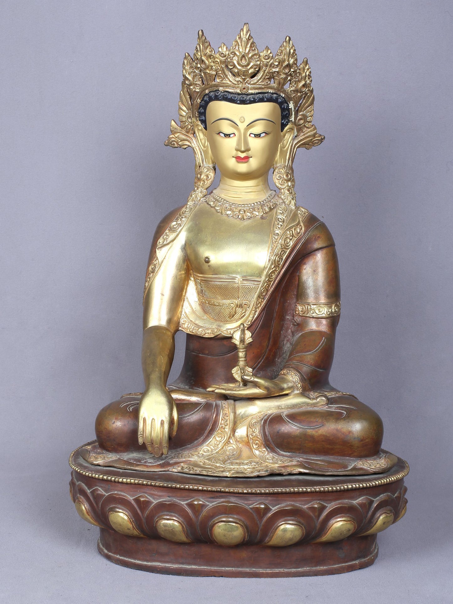 18" Vajrasattva Buddha Idol from Nepal | Copper Statue Gilded with Gold | Handmade Idol