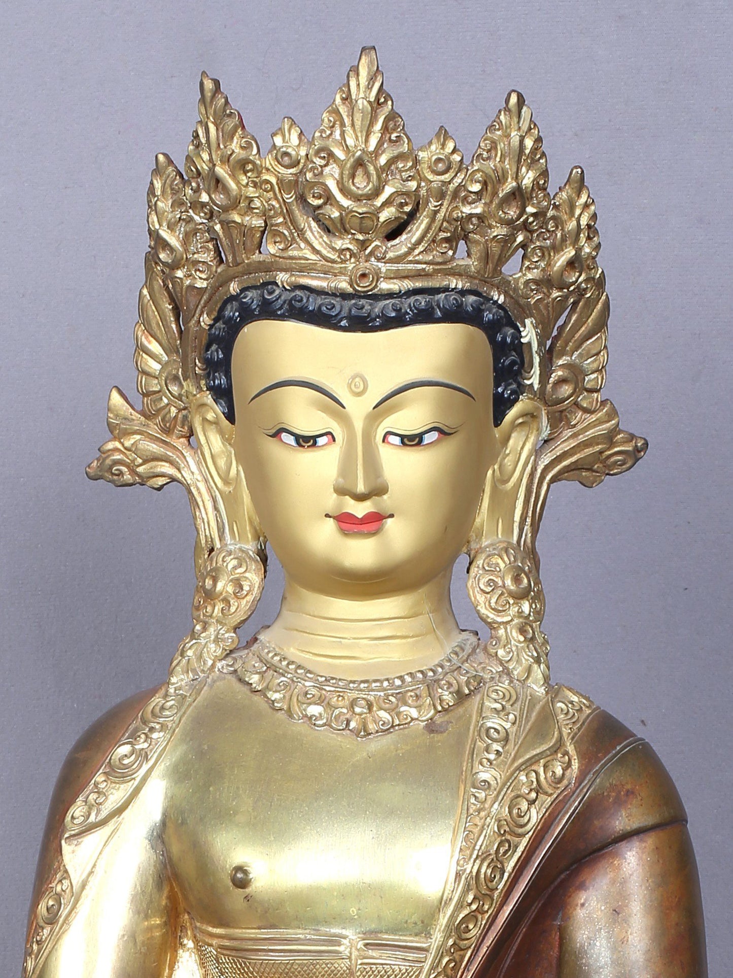 18" Vajrasattva Buddha Idol from Nepal | Copper Statue Gilded with Gold | Handmade Idol