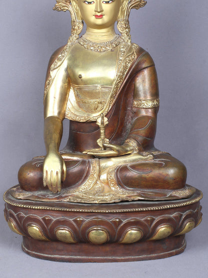 18" Vajrasattva Buddha Idol from Nepal | Copper Statue Gilded with Gold | Handmade Idol