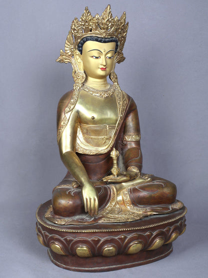 18" Vajrasattva Buddha Idol from Nepal | Copper Statue Gilded with Gold | Handmade Idol