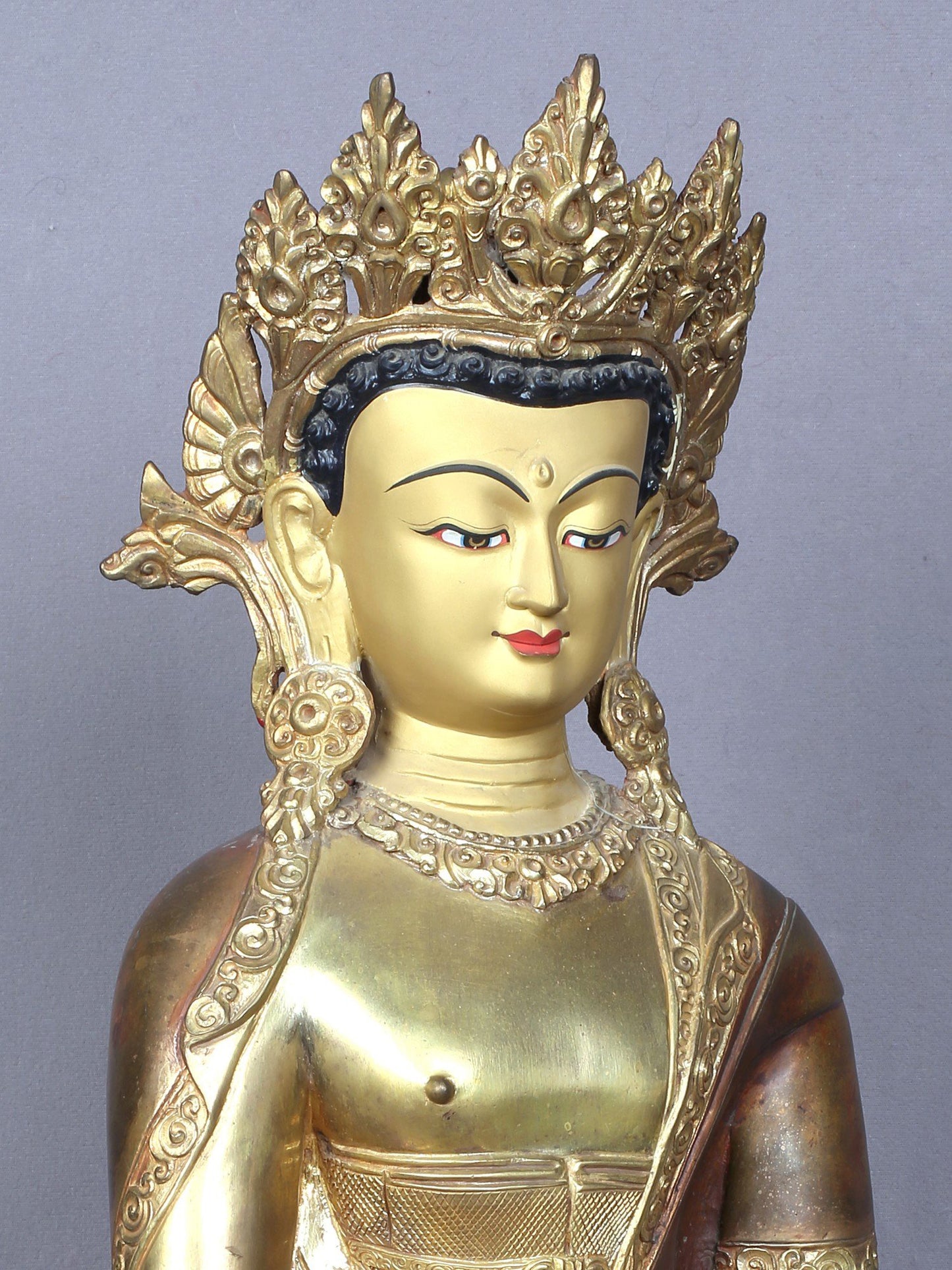 18" Vajrasattva Buddha Idol from Nepal | Copper Statue Gilded with Gold | Handmade Idol