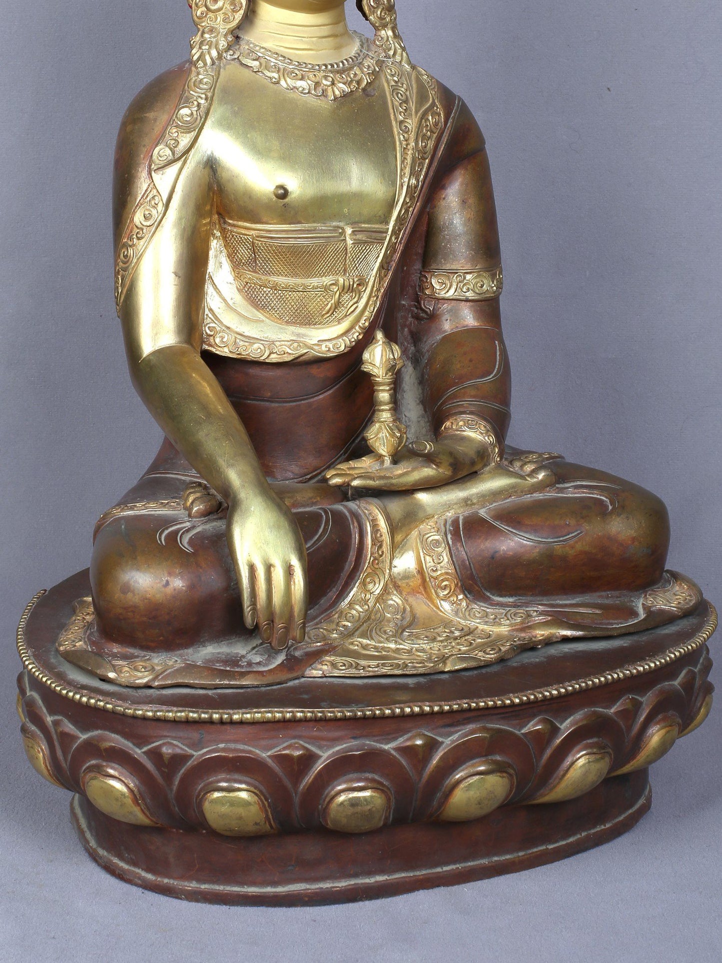 18" Vajrasattva Buddha Idol from Nepal | Copper Statue Gilded with Gold | Handmade Idol