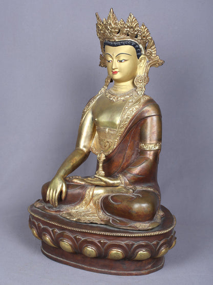 18" Vajrasattva Buddha Idol from Nepal | Copper Statue Gilded with Gold | Handmade Idol