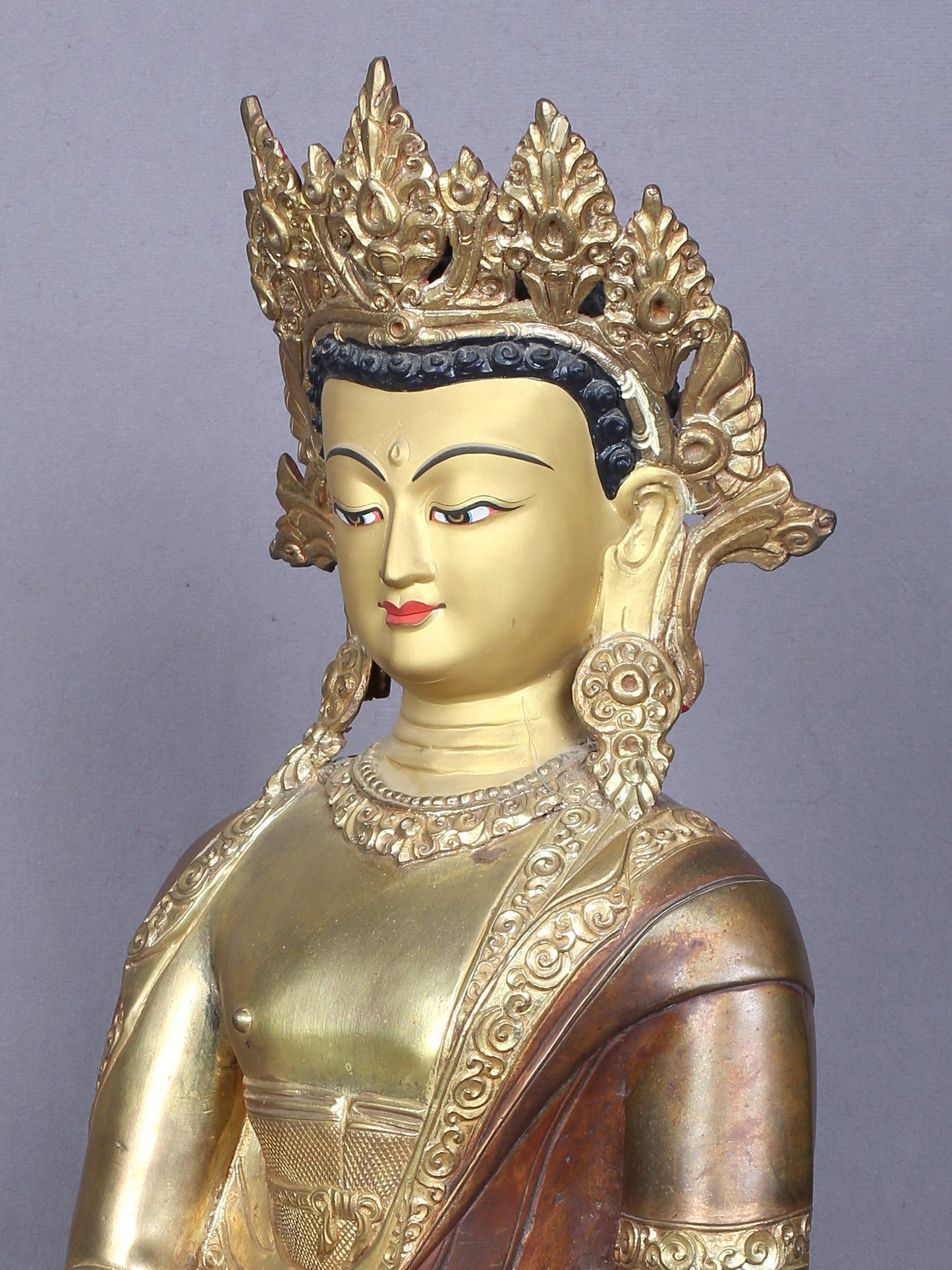 18" Vajrasattva Buddha Idol from Nepal | Copper Statue Gilded with Gold | Handmade Idol