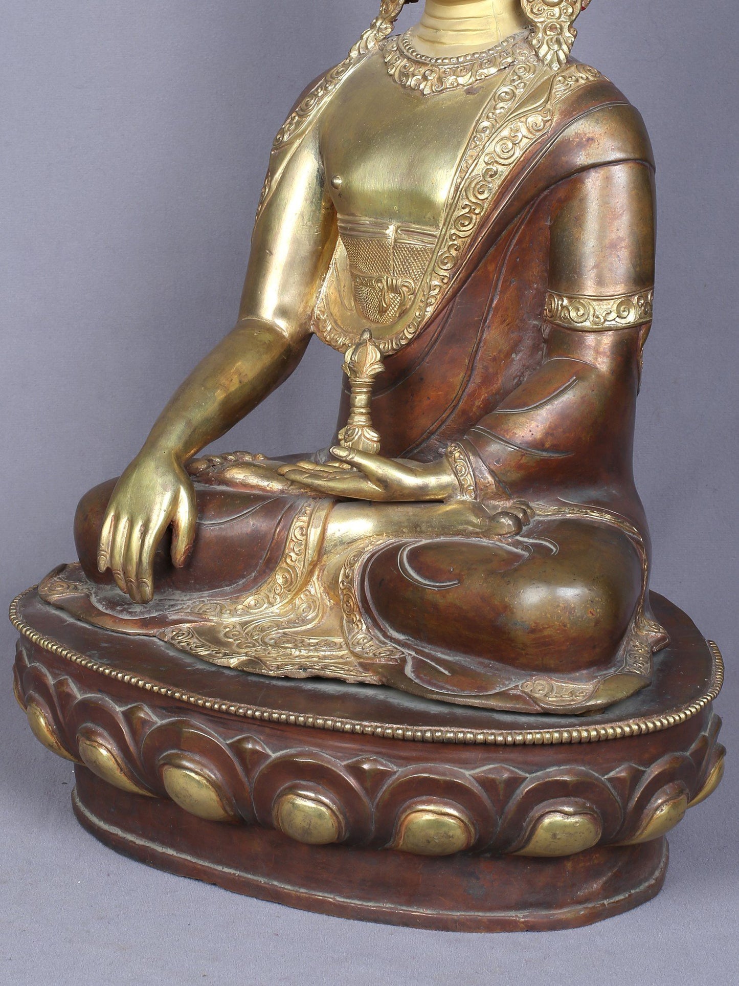 18" Vajrasattva Buddha Idol from Nepal | Copper Statue Gilded with Gold | Handmade Idol