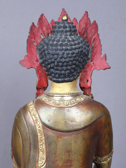 18" Vajrasattva Buddha Idol from Nepal | Copper Statue Gilded with Gold | Handmade Idol