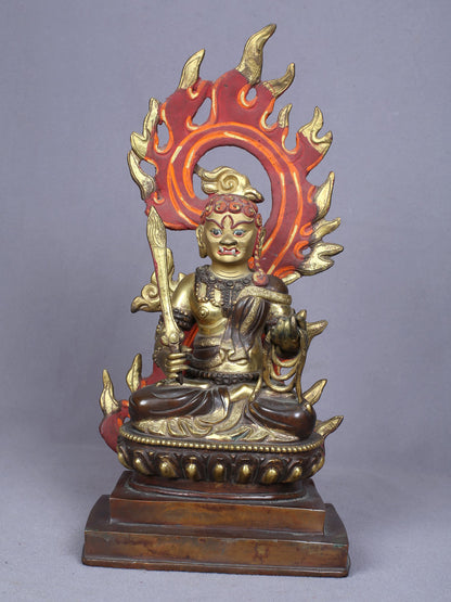 10" Buddhist Achala Yamaraj Idol From Nepal | Copper Statue Gilded With Gold | Handmade Idol