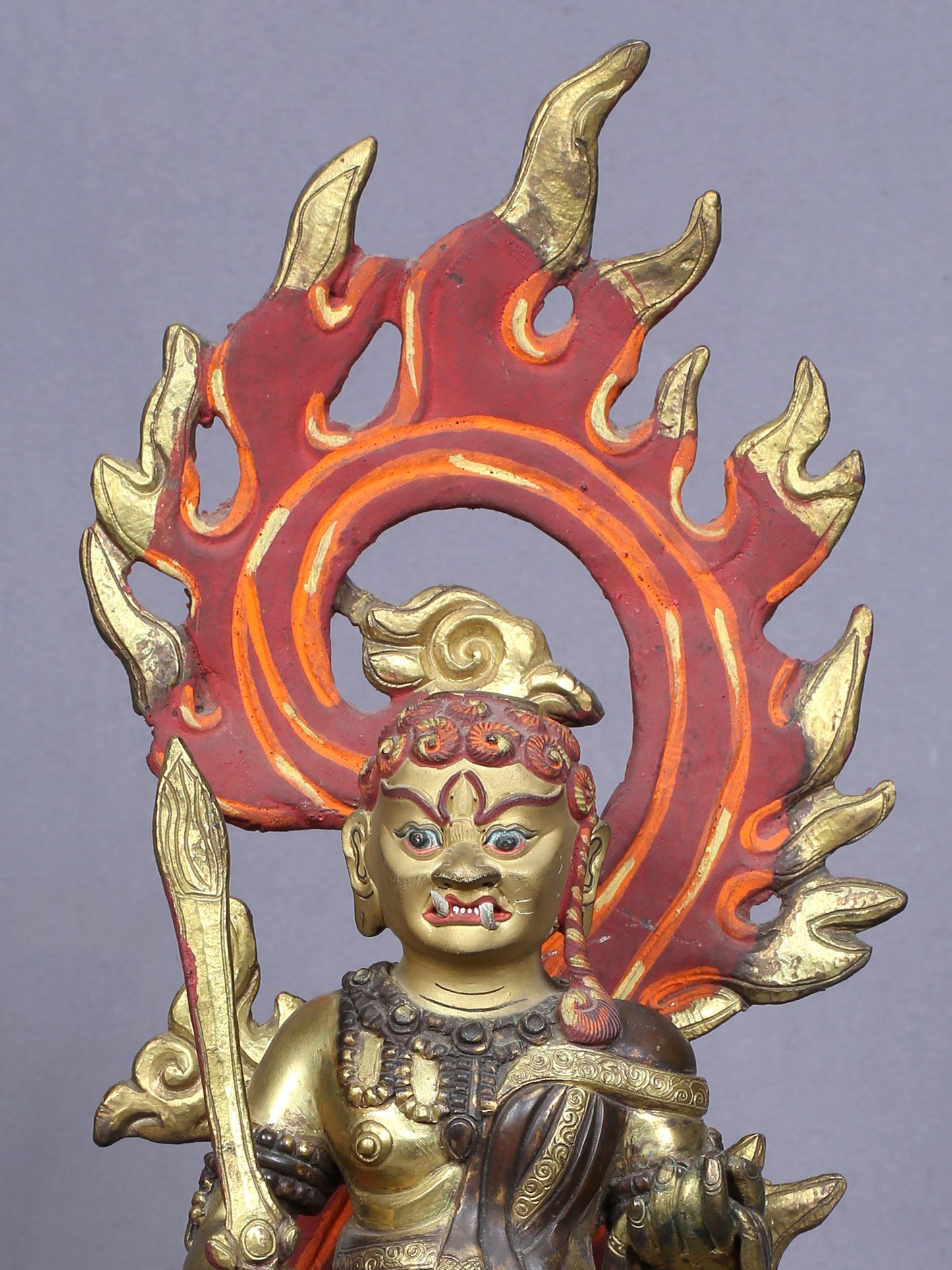 10" Buddhist Achala Yamaraj Idol From Nepal | Copper Statue Gilded With Gold | Handmade Idol