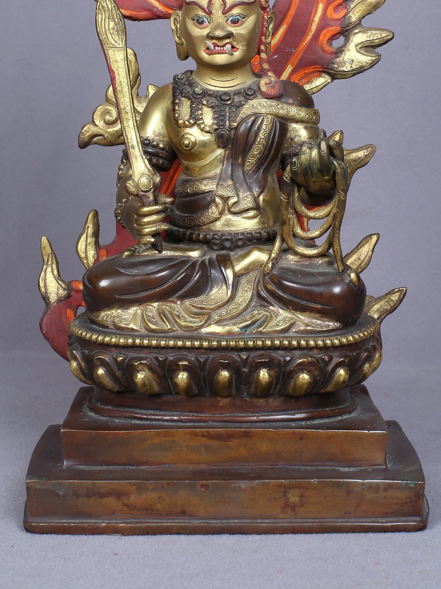 10" Buddhist Achala Yamaraj Idol From Nepal | Copper Statue Gilded With Gold | Handmade Idol