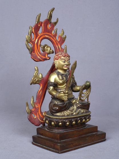 10" Buddhist Achala Yamaraj Idol From Nepal | Copper Statue Gilded With Gold | Handmade Idol