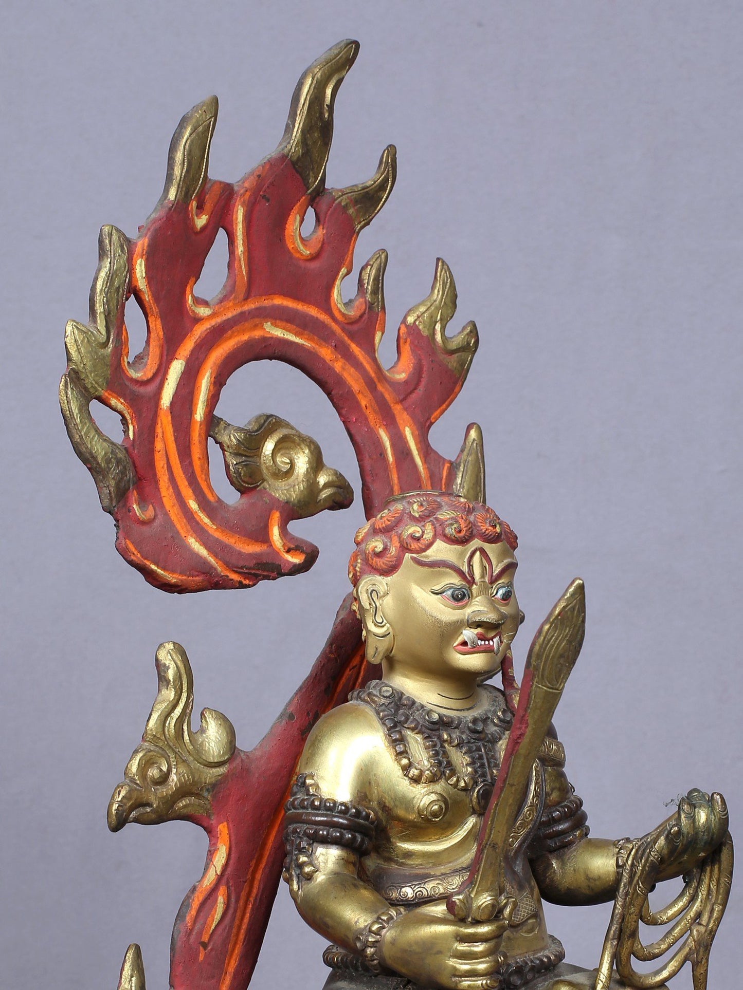 10" Buddhist Achala Yamaraj Idol From Nepal | Copper Statue Gilded With Gold | Handmade Idol