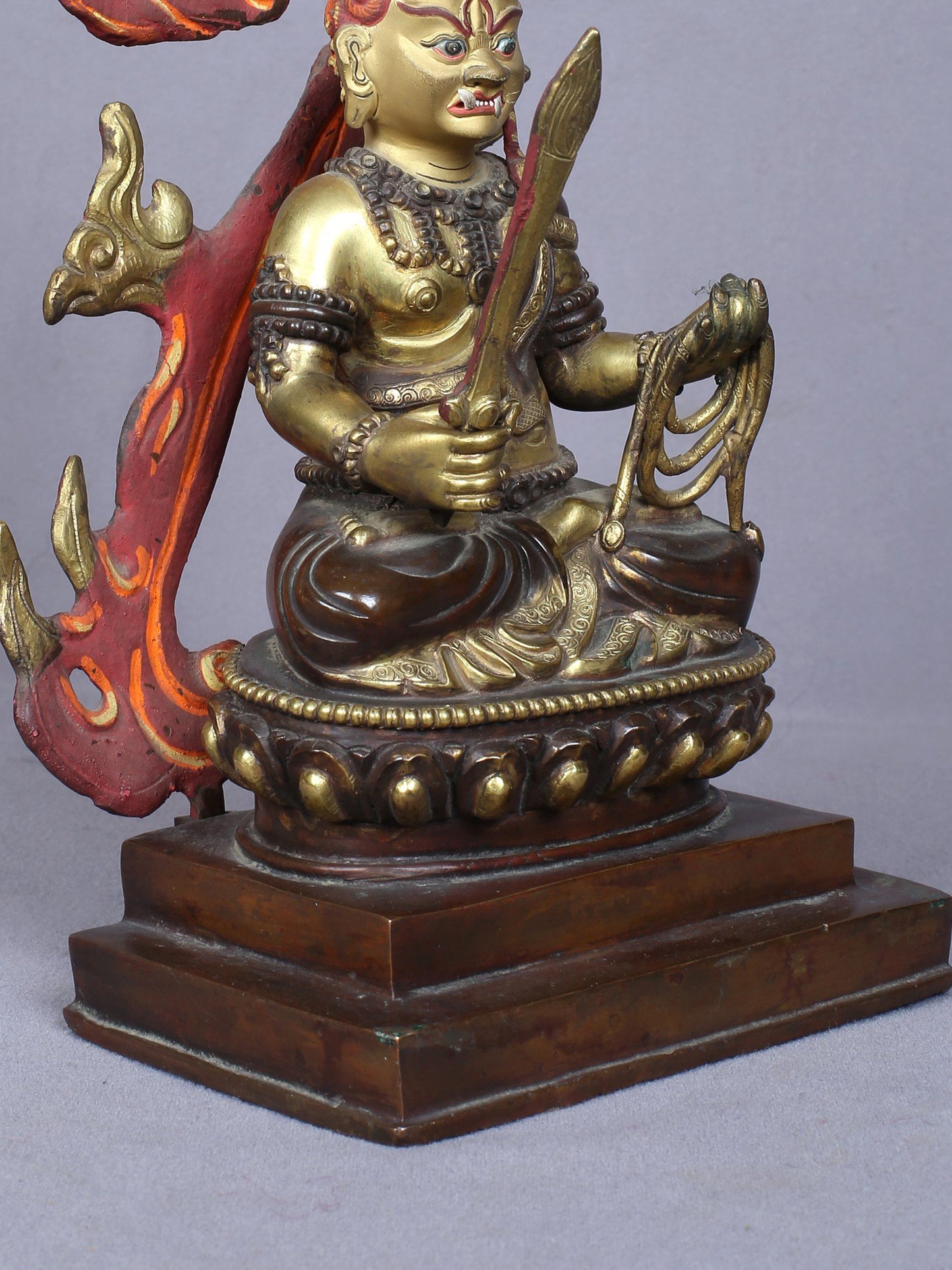 10" Buddhist Achala Yamaraj Idol From Nepal | Copper Statue Gilded With Gold | Handmade Idol