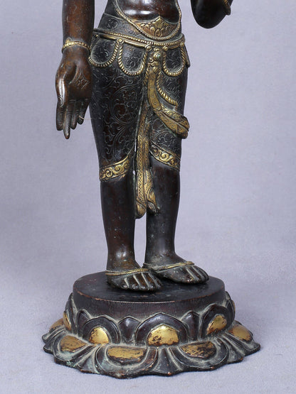 13" Buddhist Deity Padmapani Avalokiteshvara | Handmade Idol | Copper Statue Gilded With Gold From Nepal