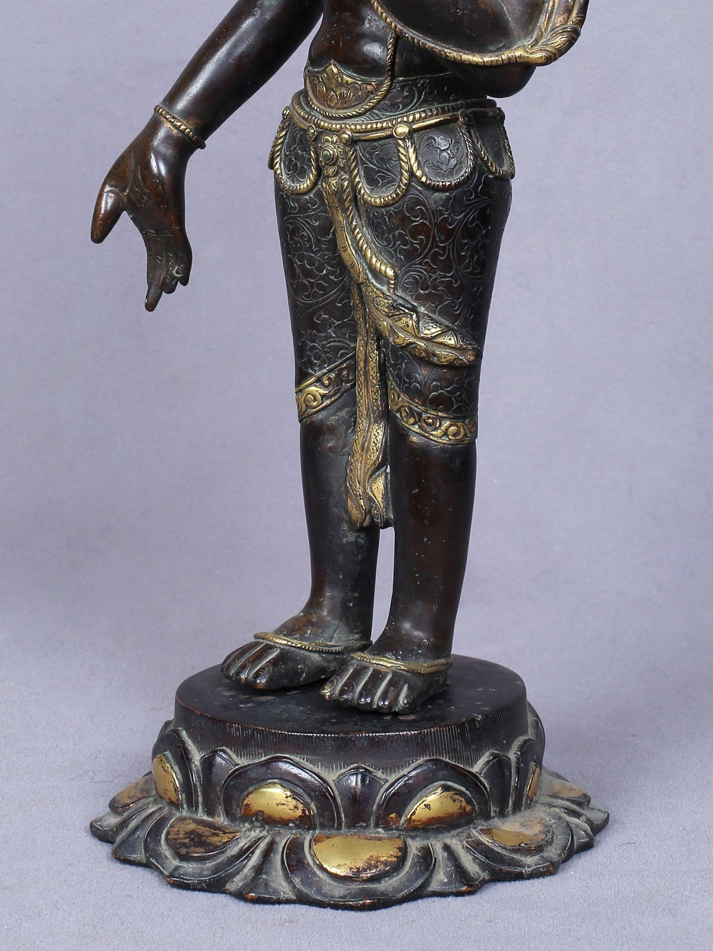 13" Buddhist Deity Padmapani Avalokiteshvara | Handmade Idol | Copper Statue Gilded With Gold From Nepal