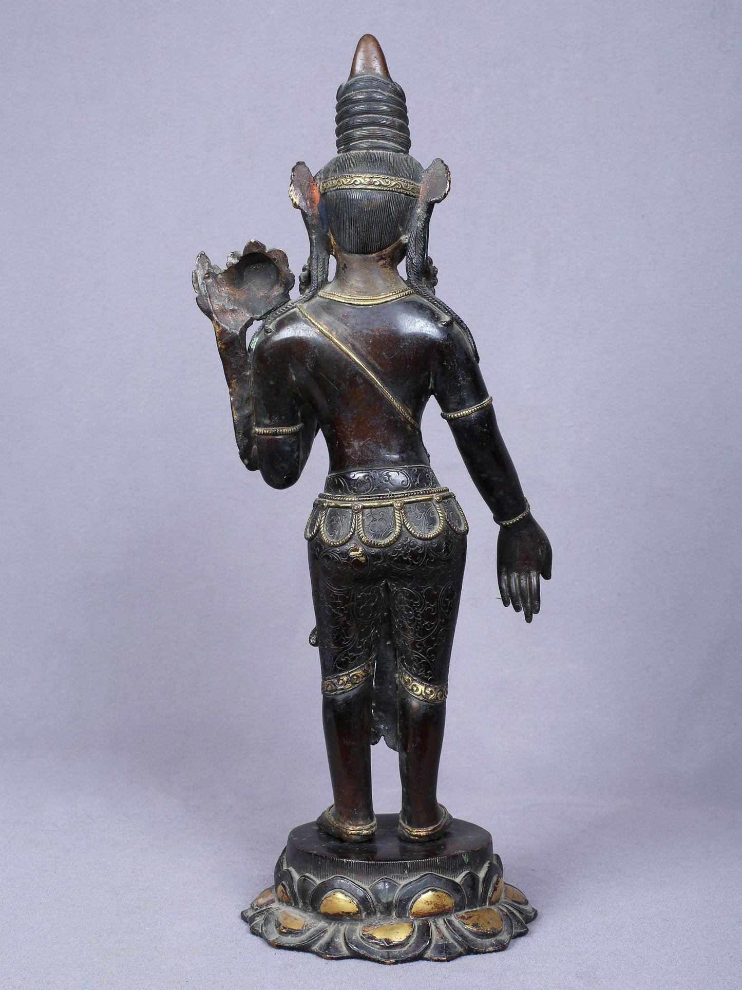 13" Buddhist Deity Padmapani Avalokiteshvara | Handmade Idol | Copper Statue Gilded With Gold From Nepal