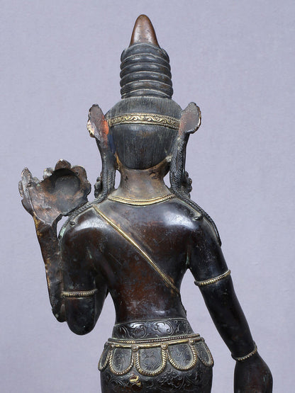 13" Buddhist Deity Padmapani Avalokiteshvara | Handmade Idol | Copper Statue Gilded With Gold From Nepal