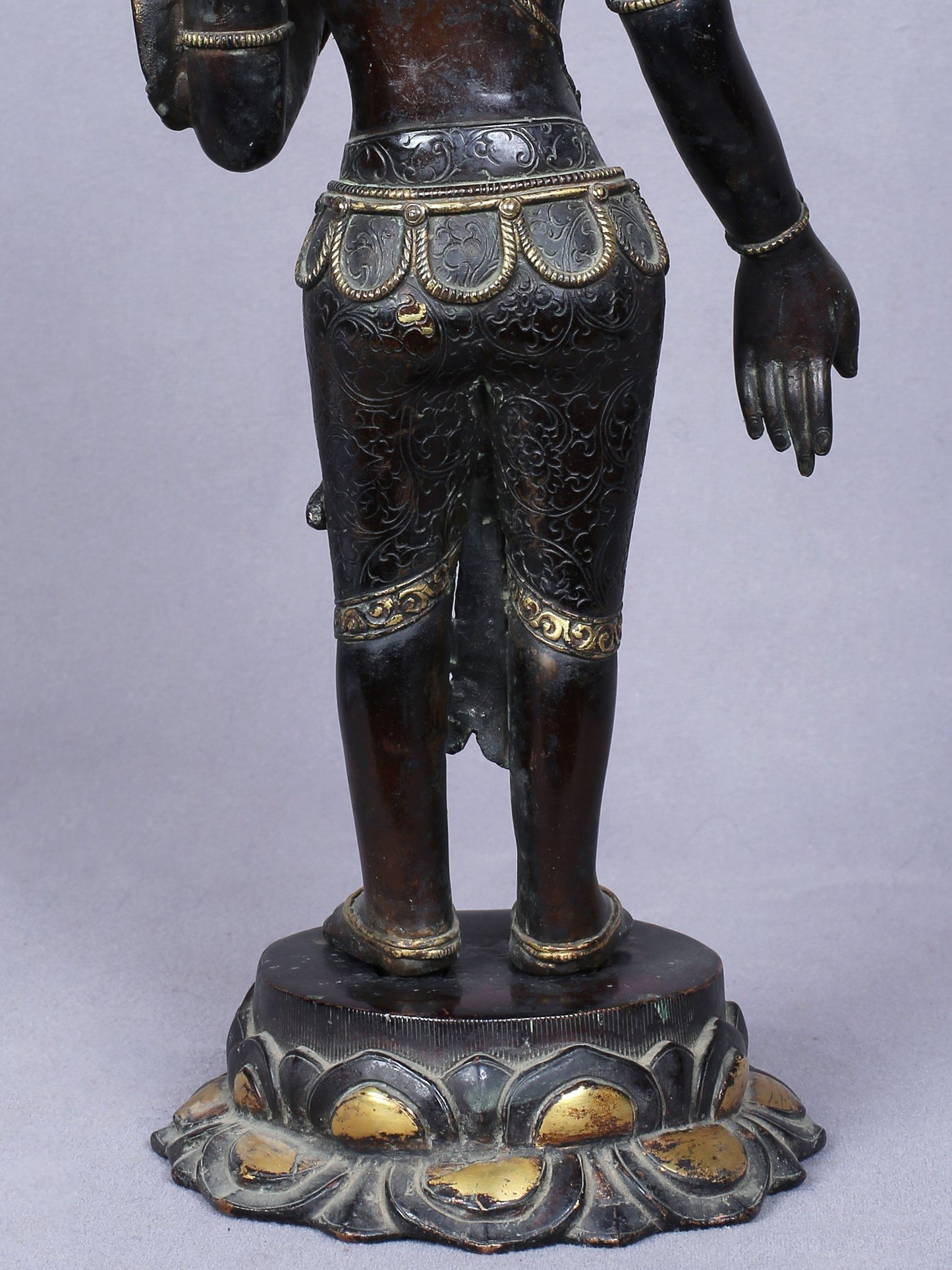 13" Buddhist Deity Padmapani Avalokiteshvara | Handmade Idol | Copper Statue Gilded With Gold From Nepal