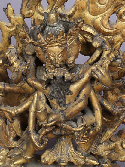 7" Buddhist Vajra Shakti Idol From Nepal | Handmade Idol | Copper Statue Gilded With Gold