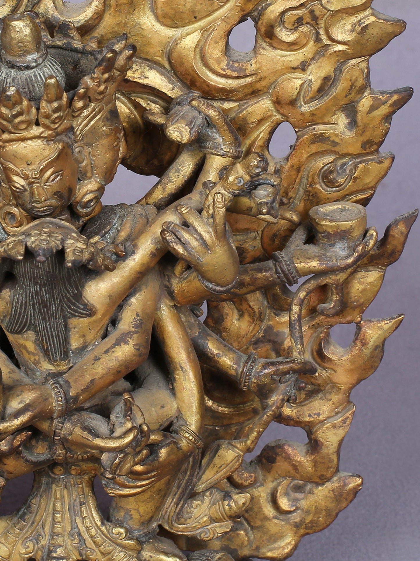 7" Buddhist Vajra Shakti Idol From Nepal | Handmade Idol | Copper Statue Gilded With Gold