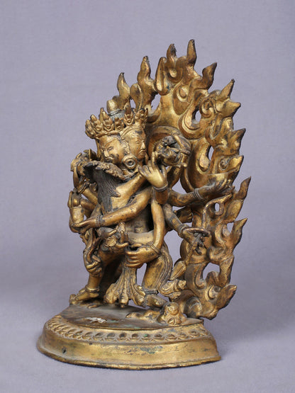 7" Buddhist Vajra Shakti Idol From Nepal | Handmade Idol | Copper Statue Gilded With Gold